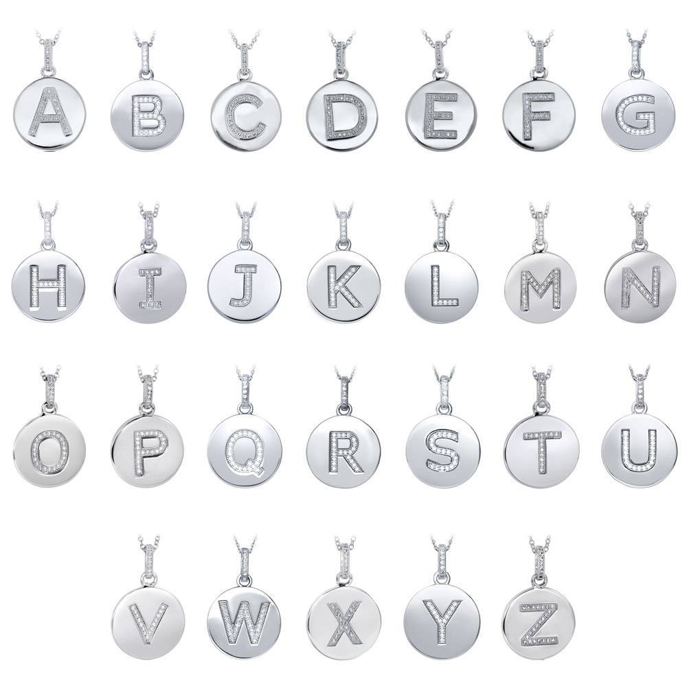 Front view of Initial Letter CZ Pendant Necklace in Sterling Silver