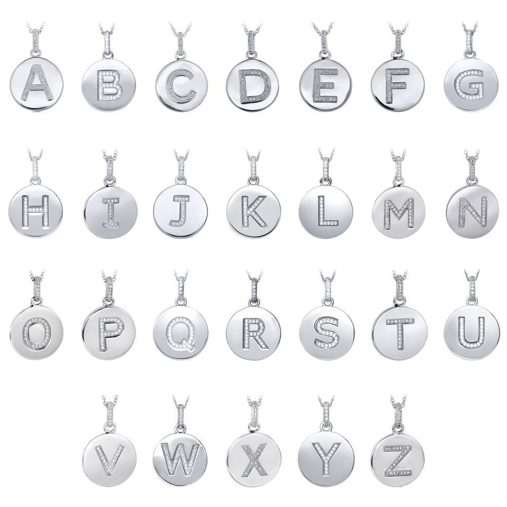 Initial Letter CZ Pendant Necklace in Sterling Silver