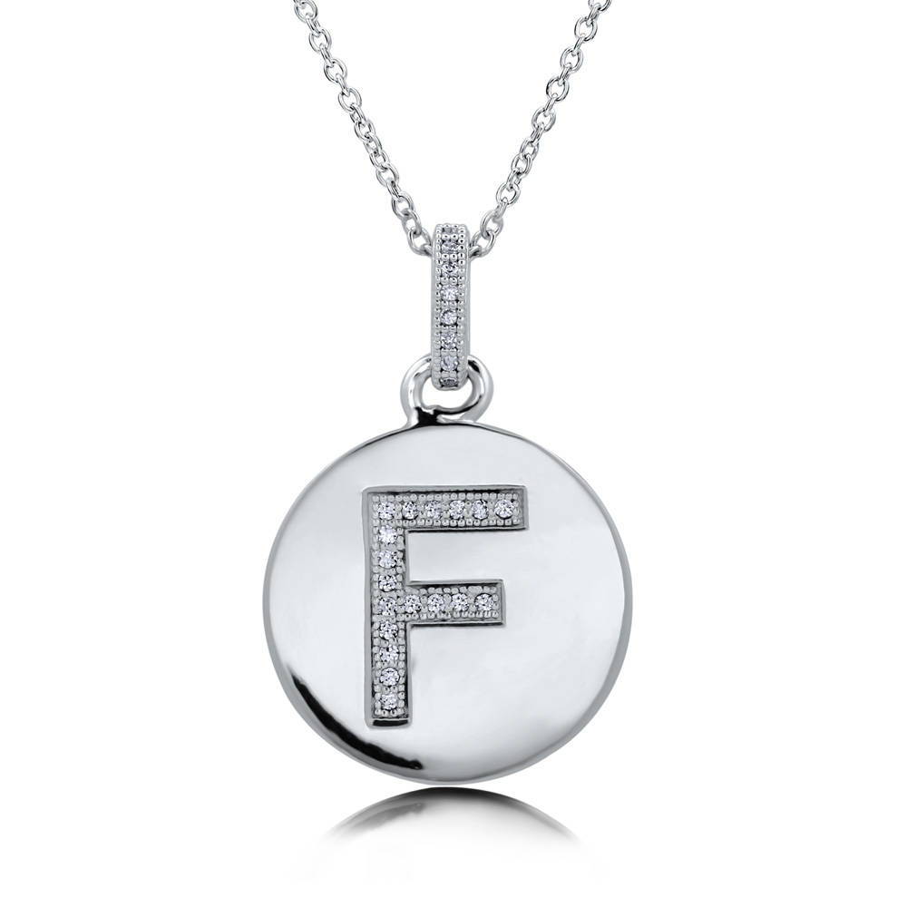 Initial Letter CZ Pendant Necklace in Sterling Silver