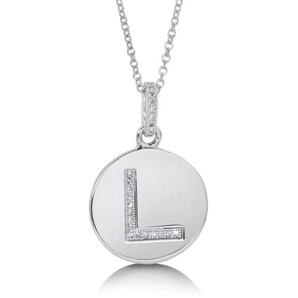 Initial Letter CZ Pendant Necklace in Sterling Silver