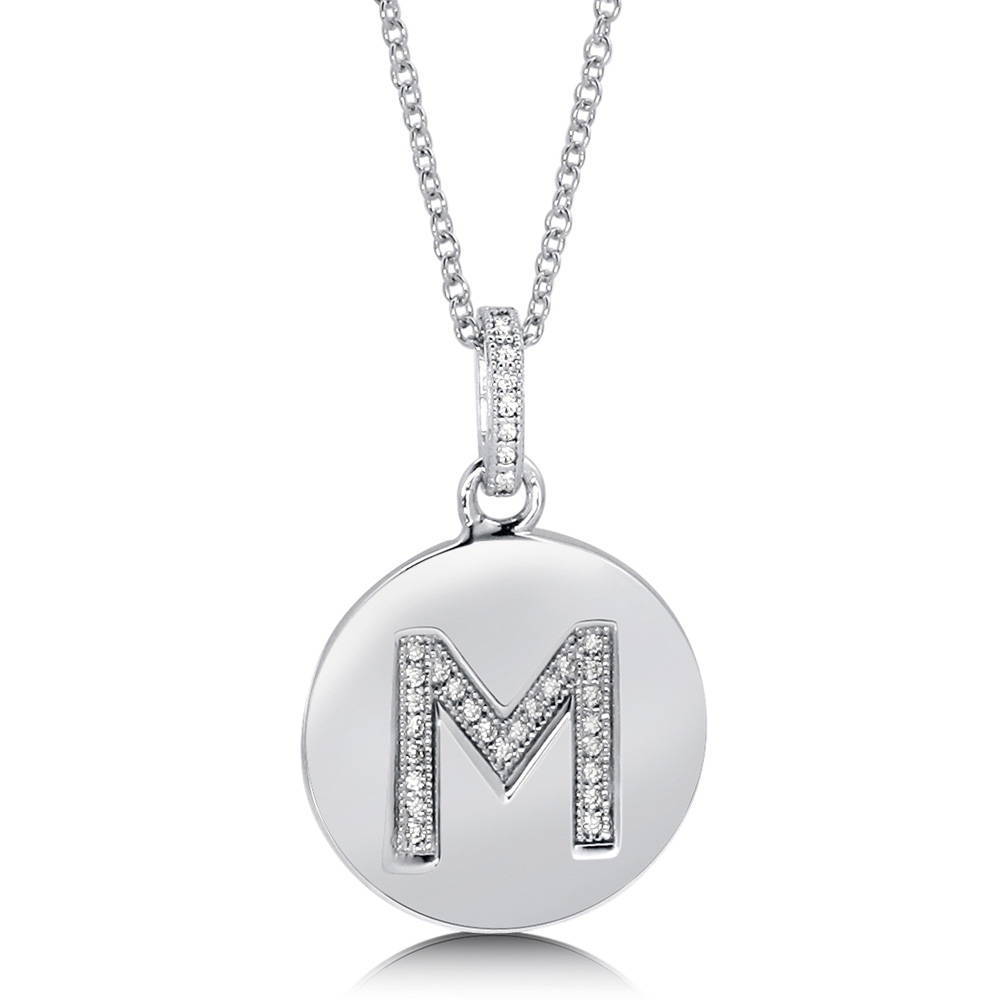 Initial Letter CZ Pendant Necklace in Sterling Silver