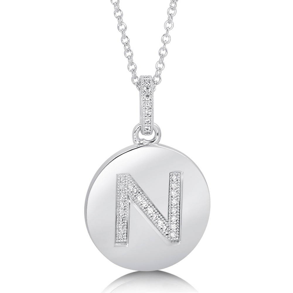 Initial Letter CZ Pendant Necklace in Sterling Silver