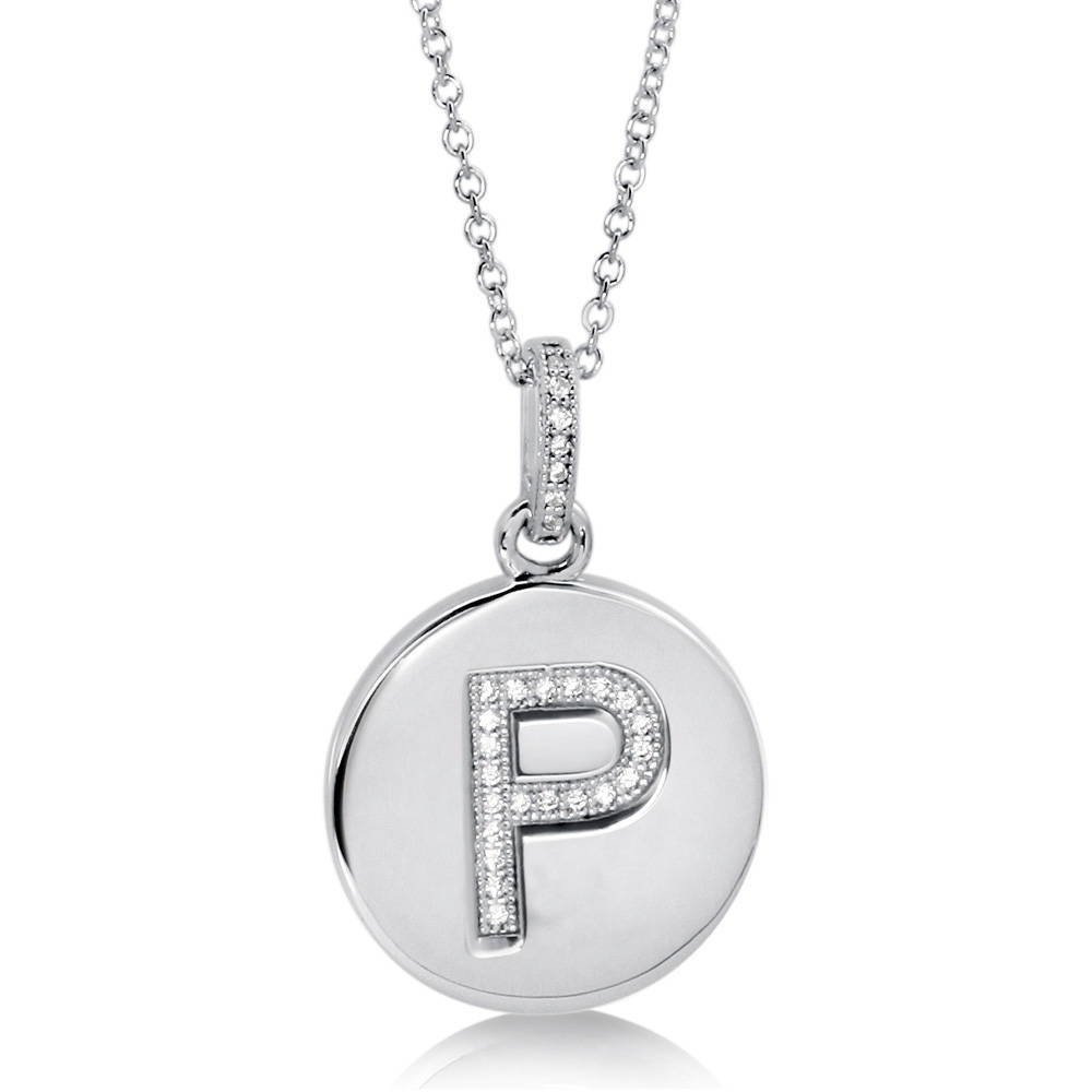 Initial Letter CZ Necklace in Sterling Silver, P