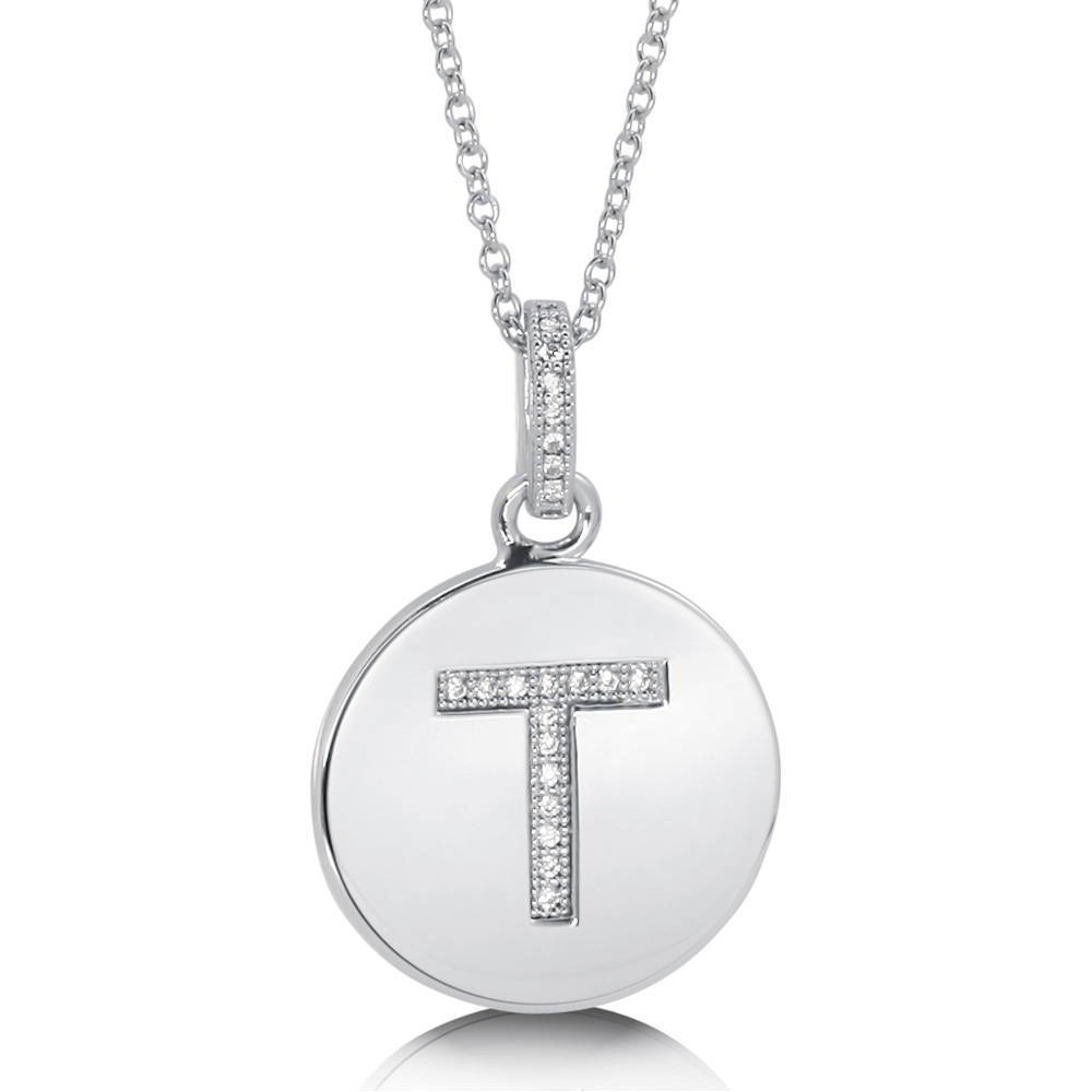 Initial Letter CZ Necklace in Sterling Silver, T