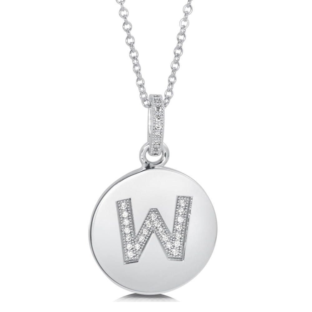 Initial Letter CZ Pendant Necklace in Sterling Silver