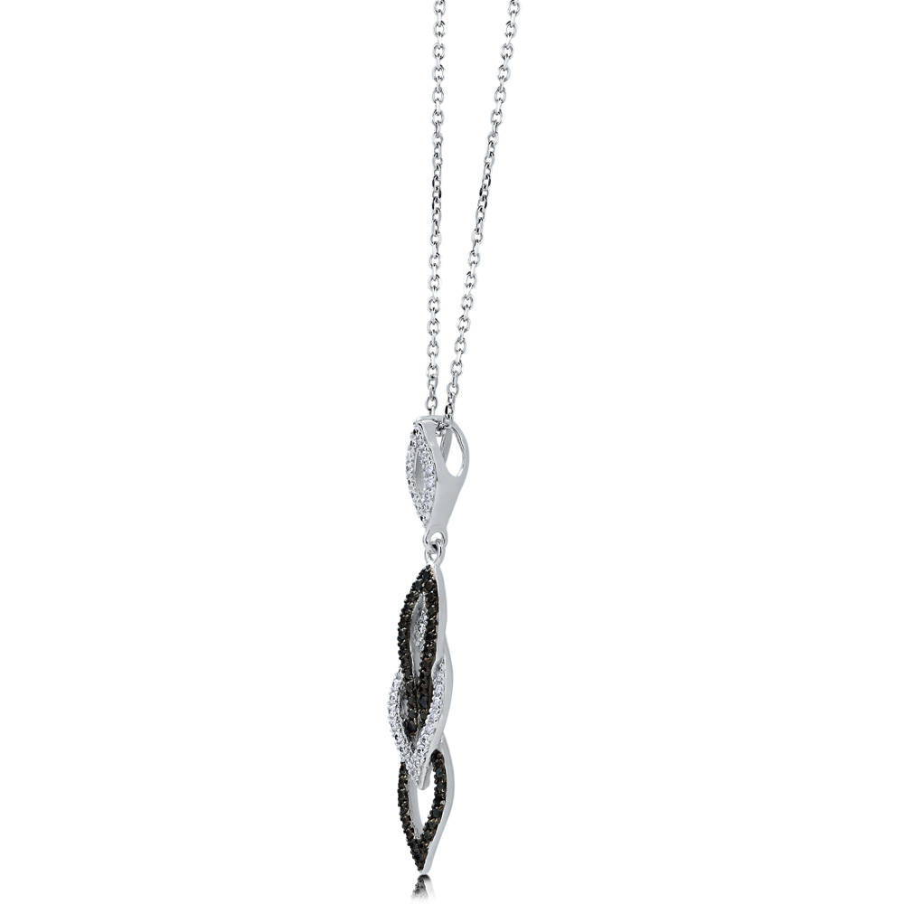 Front view of Black and White CZ Pendant Necklace in Sterling Silver