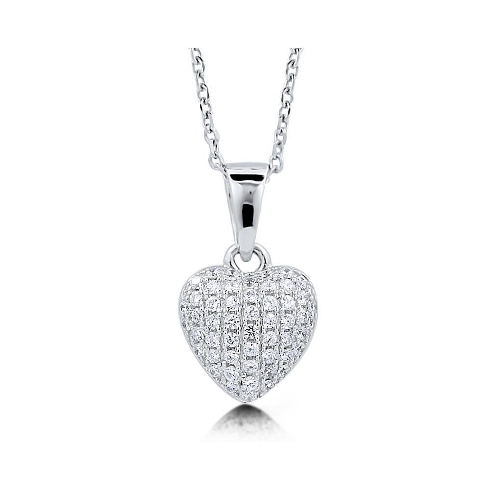 Angle view of Heart CZ Pendant Necklace in Sterling Silver