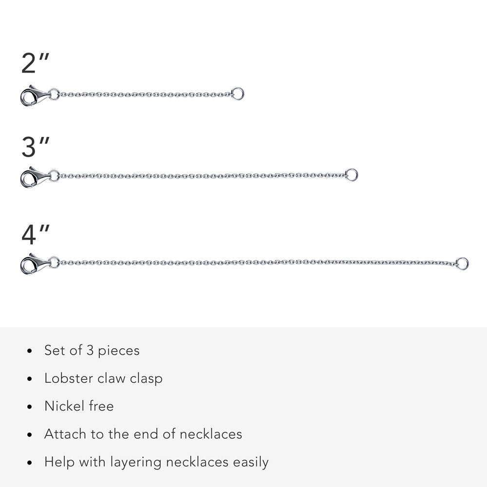 Front view of Chain Extension in Sterling Silver, 3 Piece