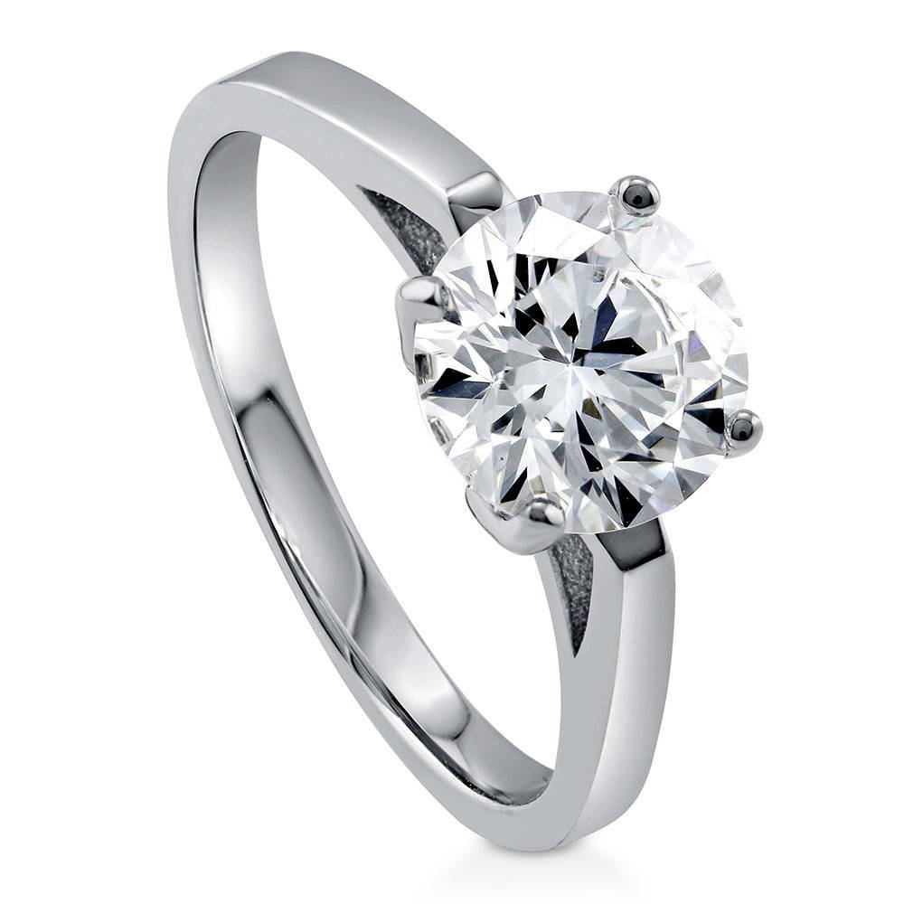 Front view of Solitaire 2ct Round CZ Ring in Sterling Silver, 4 of 7
