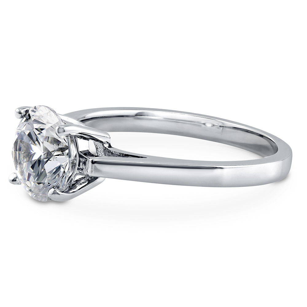 Angle view of Solitaire 2ct Round CZ Ring in Sterling Silver, 5 of 7