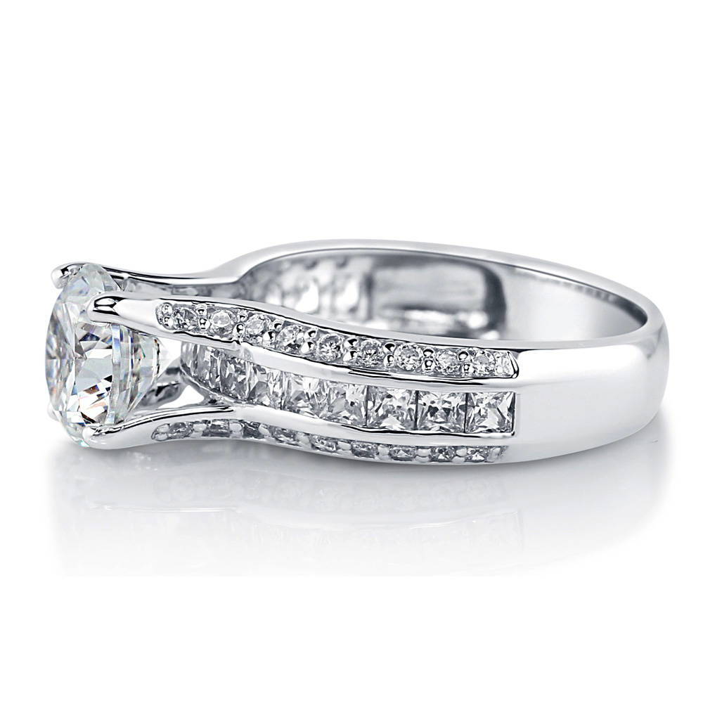 Angle view of Solitaire 2ct Round CZ Ring in Sterling Silver