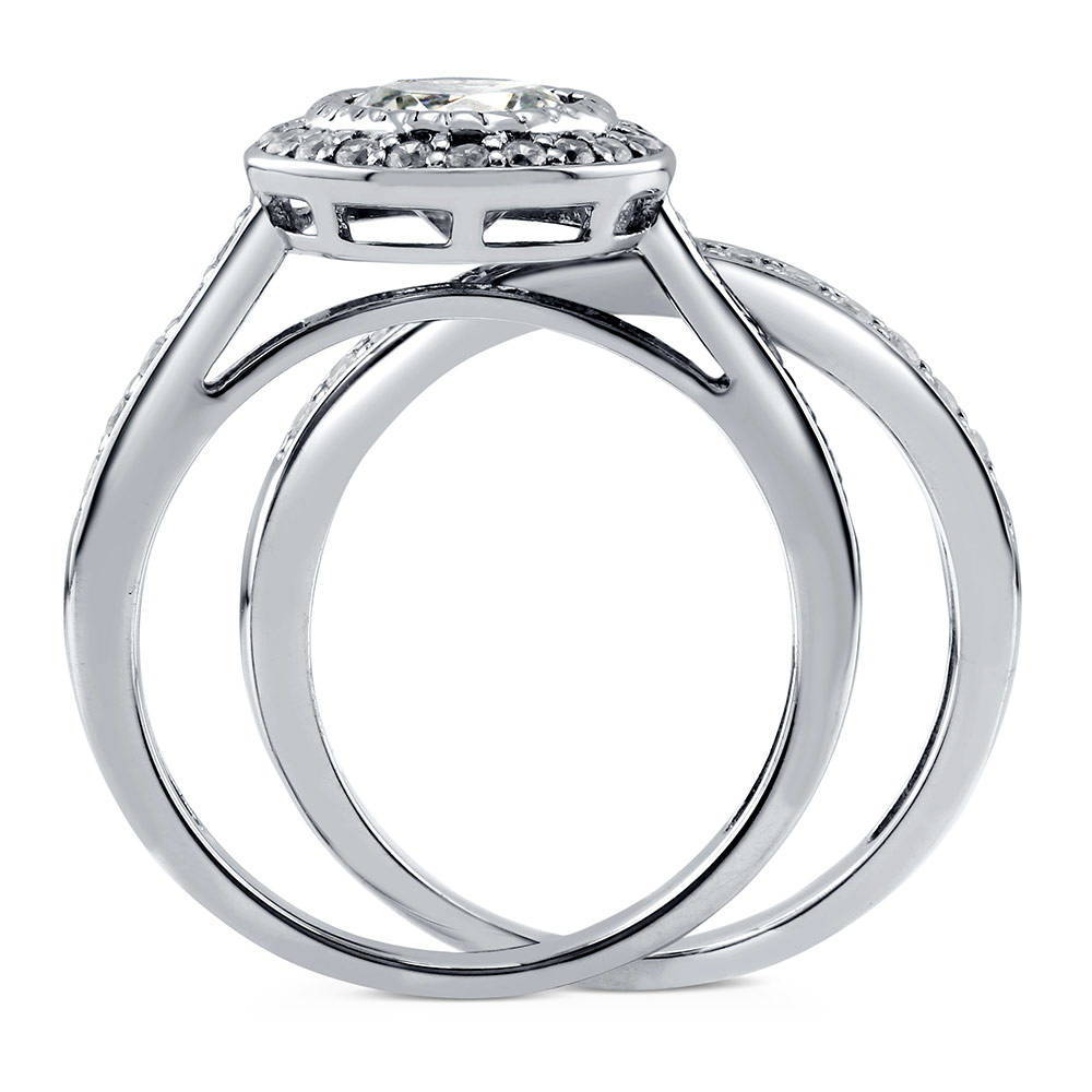 Halo Round CZ Ring Set in Sterling Silver, alternate view