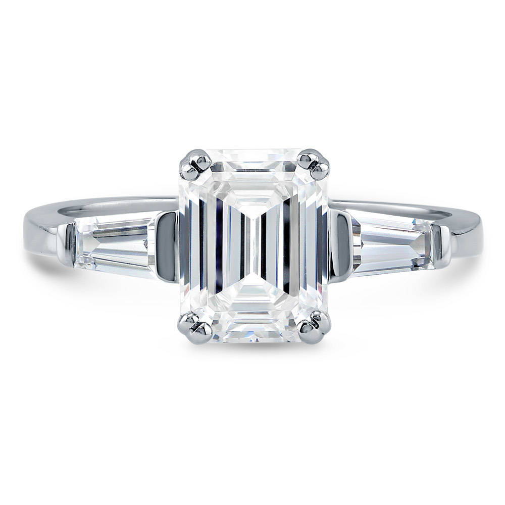 3-Stone Emerald Cut CZ Ring in Sterling Silver, 1 of 18