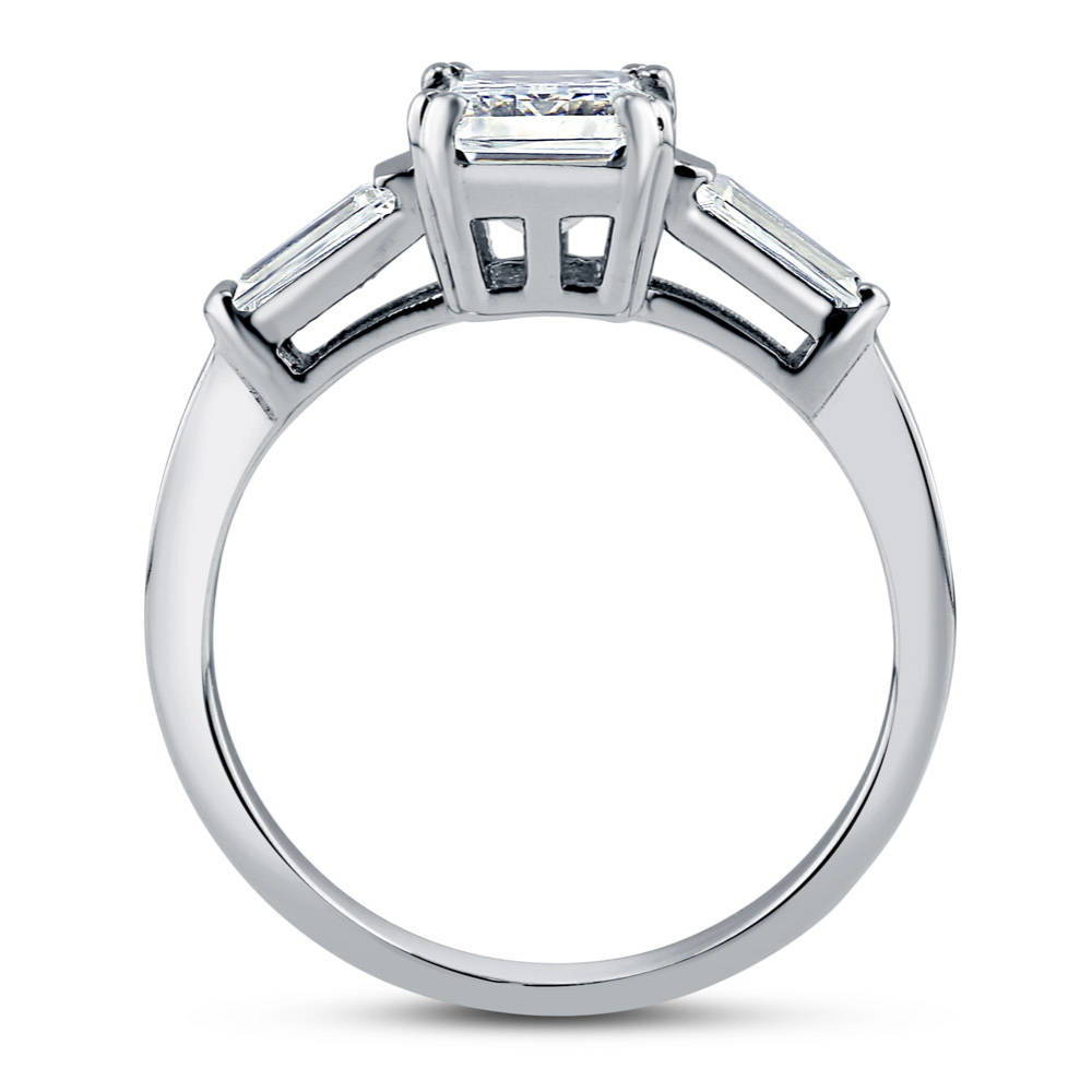 3-Stone Emerald Cut CZ Ring in Sterling Silver, alternate view