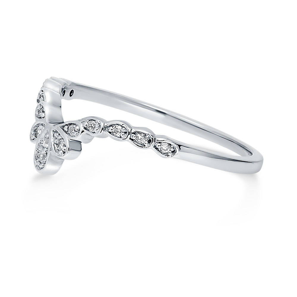 Angle view of Flower Crown CZ Ring in Sterling Silver
