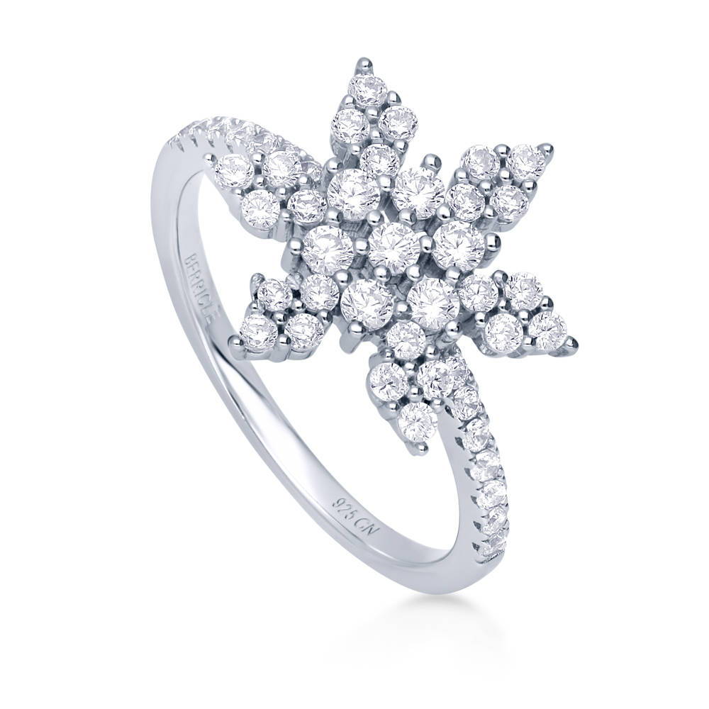 Front view of Snowflake CZ Ring in Sterling Silver