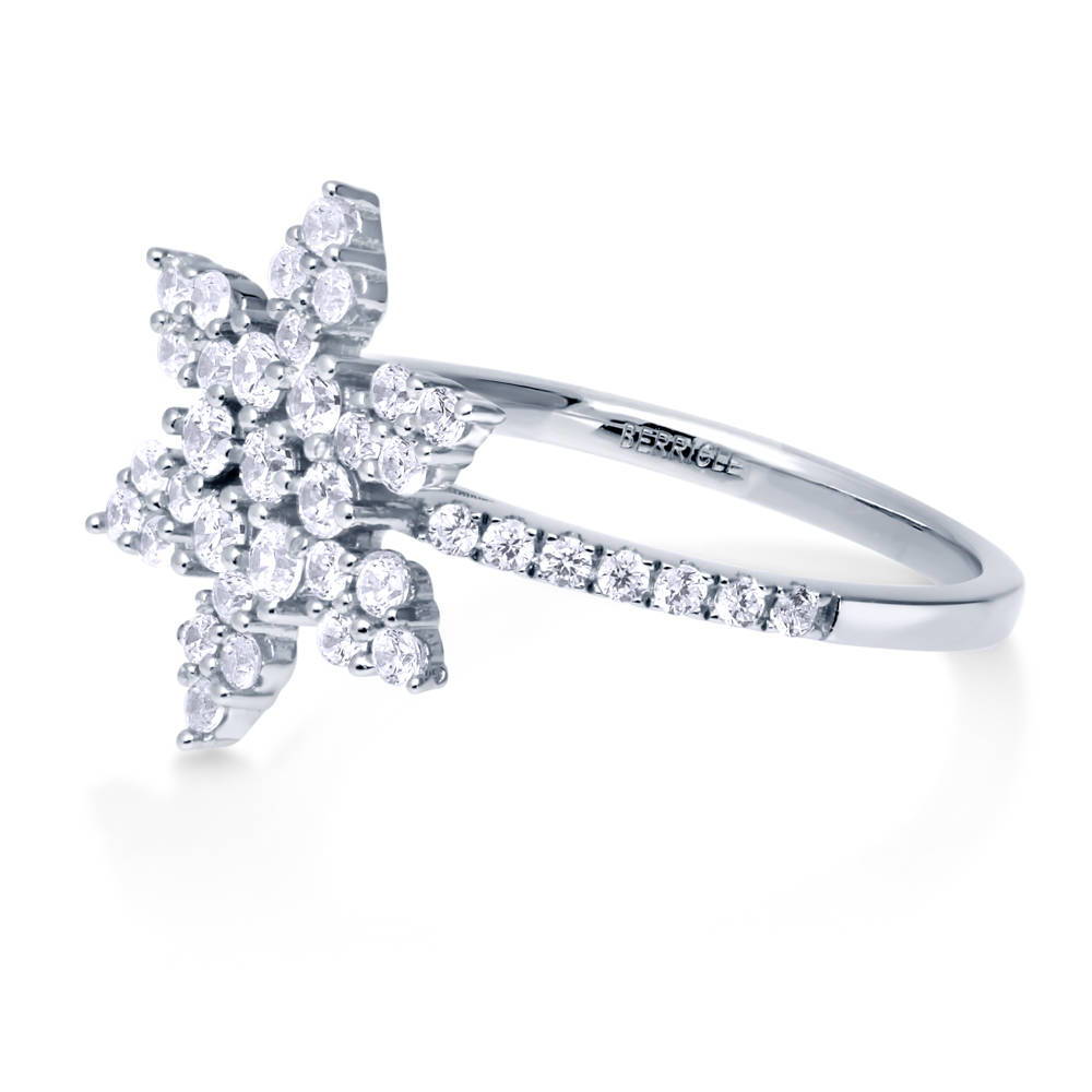 Angle view of Snowflake CZ Ring in Sterling Silver