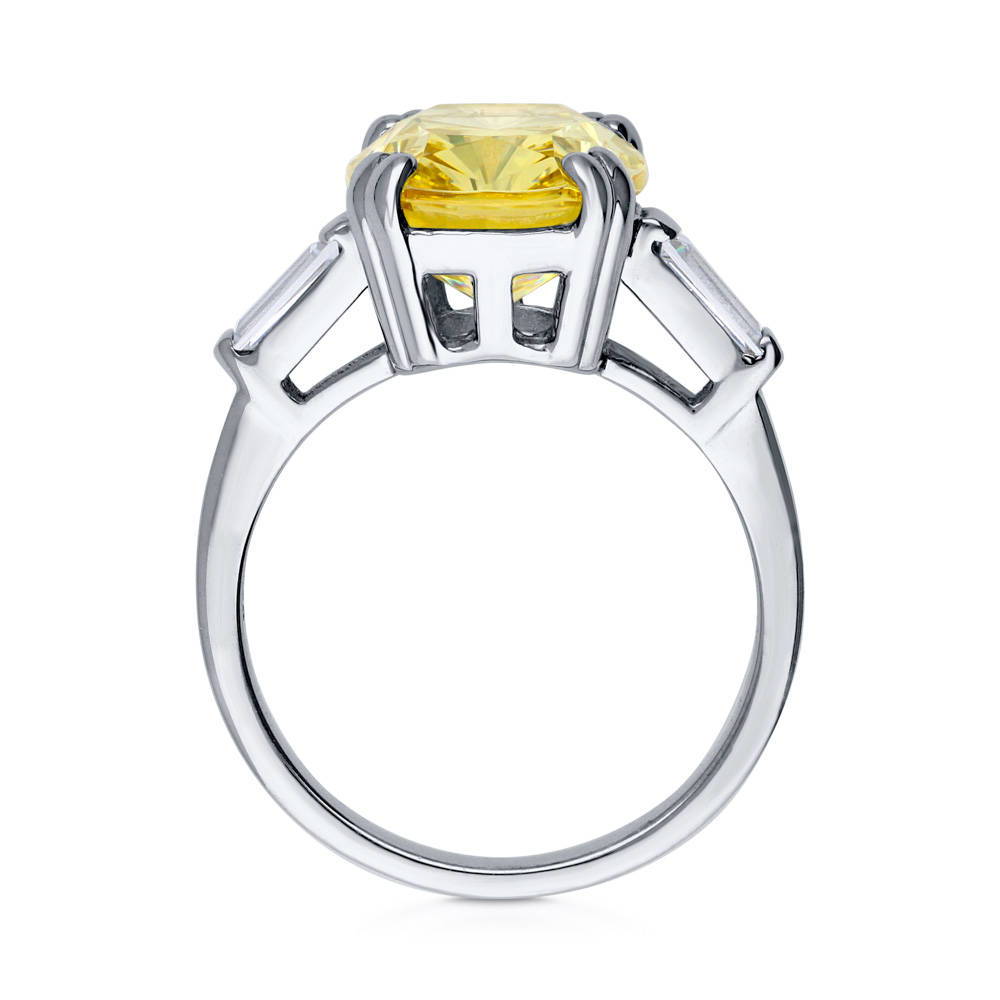 Alternate view of 3-Stone Canary Yellow Cushion CZ Statement Ring in Sterling Silver