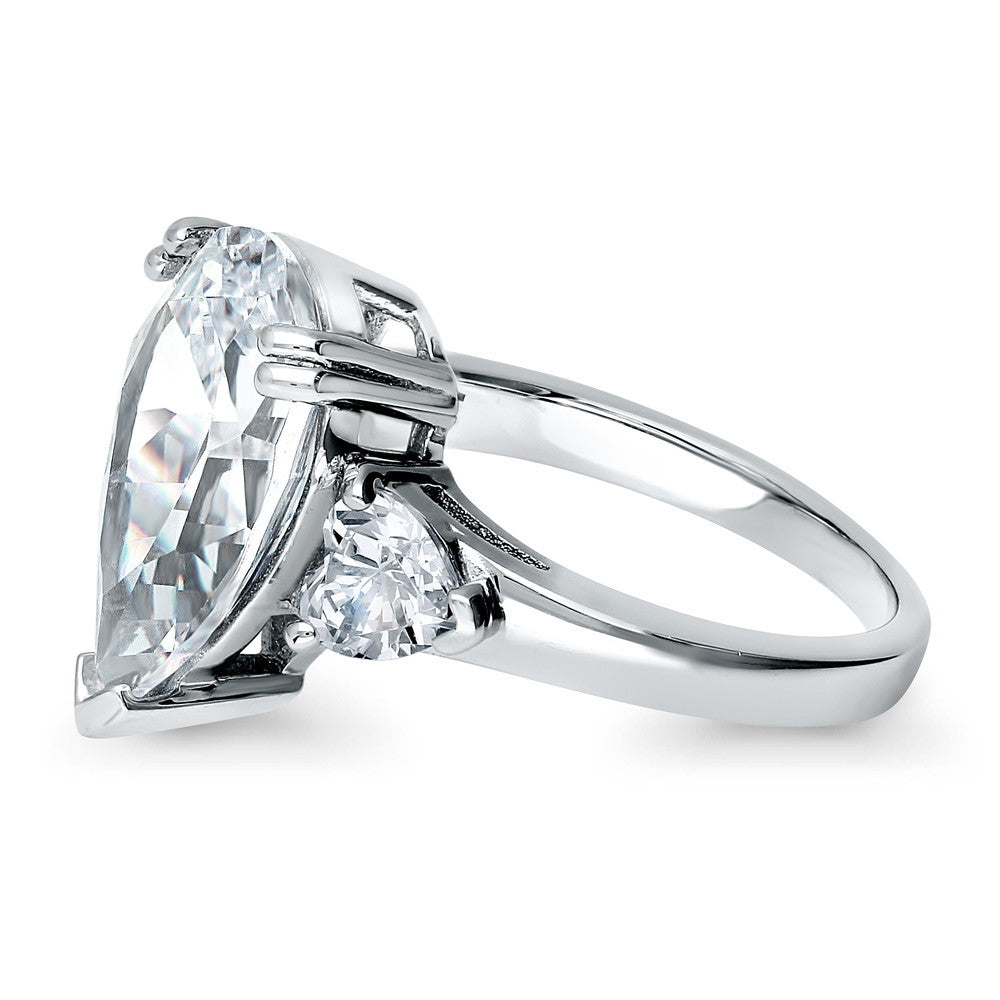 Angle view of 3-Stone Pear CZ Statement Ring in Sterling Silver