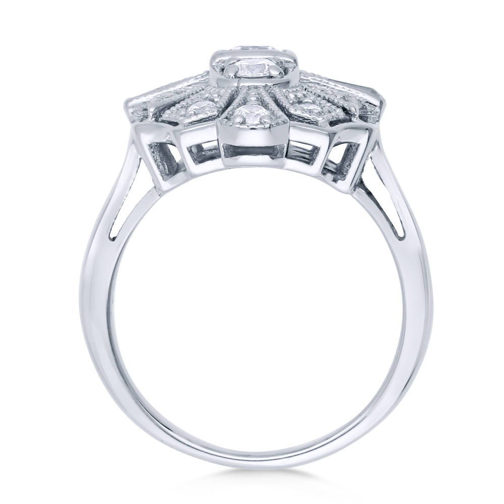 Art Deco Milgrain CZ Statement Ring in Sterling Silver