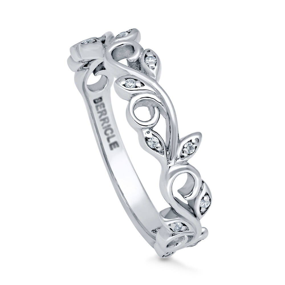 Front view of Leaf Filigree CZ Ring in Sterling Silver