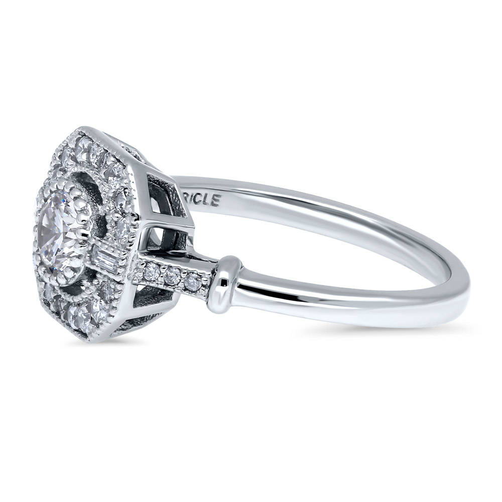 Angle view of Art Deco CZ Ring in Sterling Silver