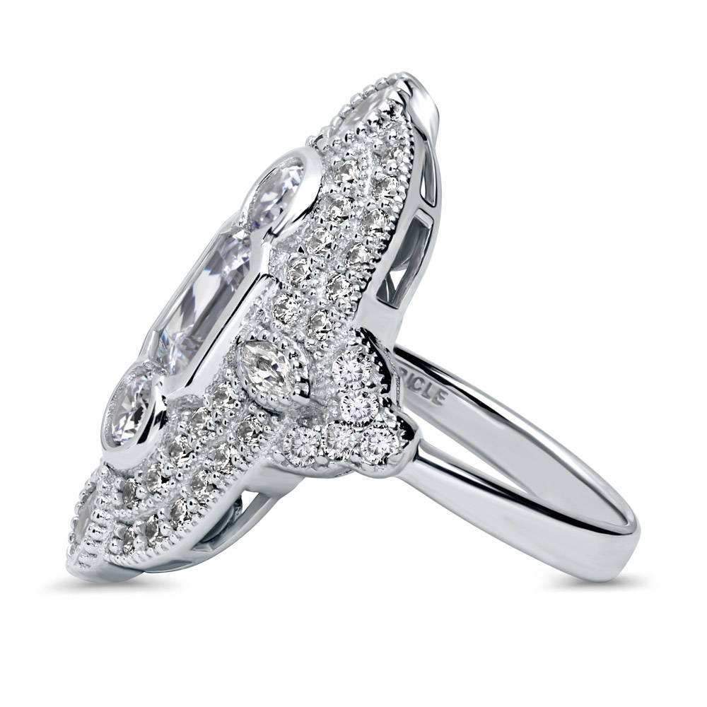 Angle view of Art Deco Milgrain CZ Statement Ring in Sterling Silver