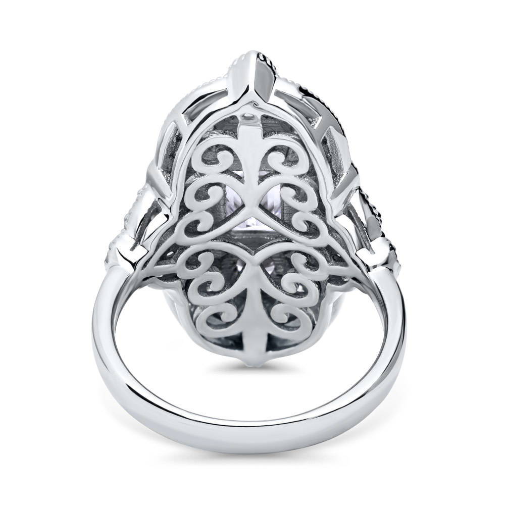 Side view of Art Deco Milgrain CZ Statement Ring in Sterling Silver