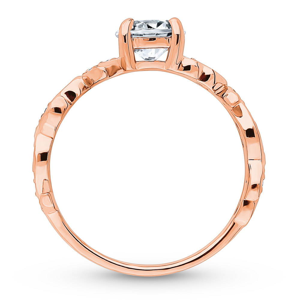 Alternate view of Solitaire Leaf 0.8ct Round CZ Ring in Rose Gold Plated Sterling Silver