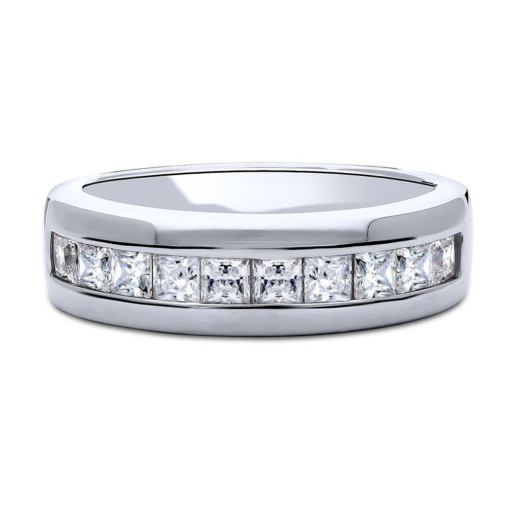 Channel Set Princess CZ Half Eternity Ring in Sterling Silver