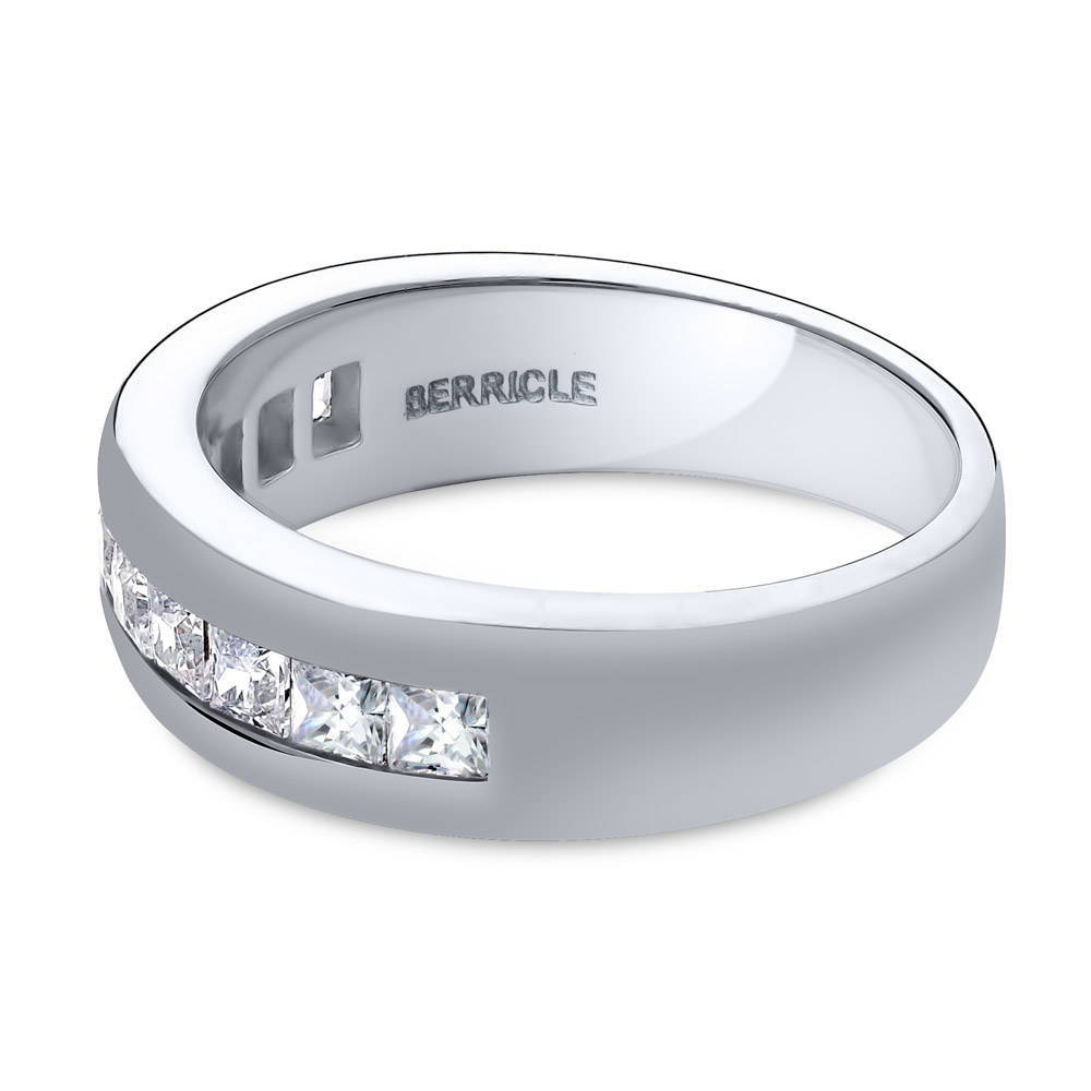 Angle view of Channel Set Princess CZ Half Eternity Ring in Sterling Silver