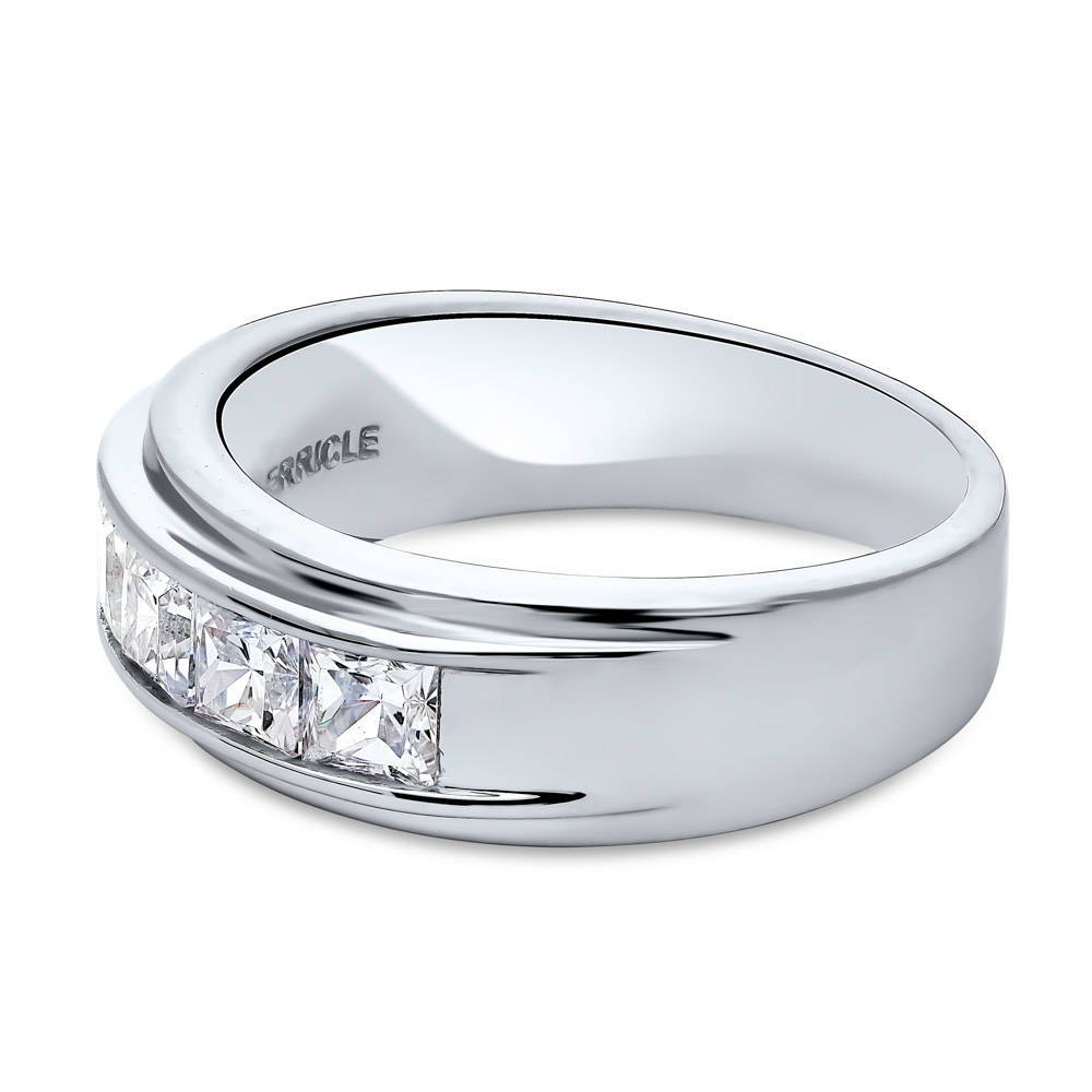 Angle view of 5-Stone Channel Set Princess CZ Half Eternity Ring in Sterling Silver