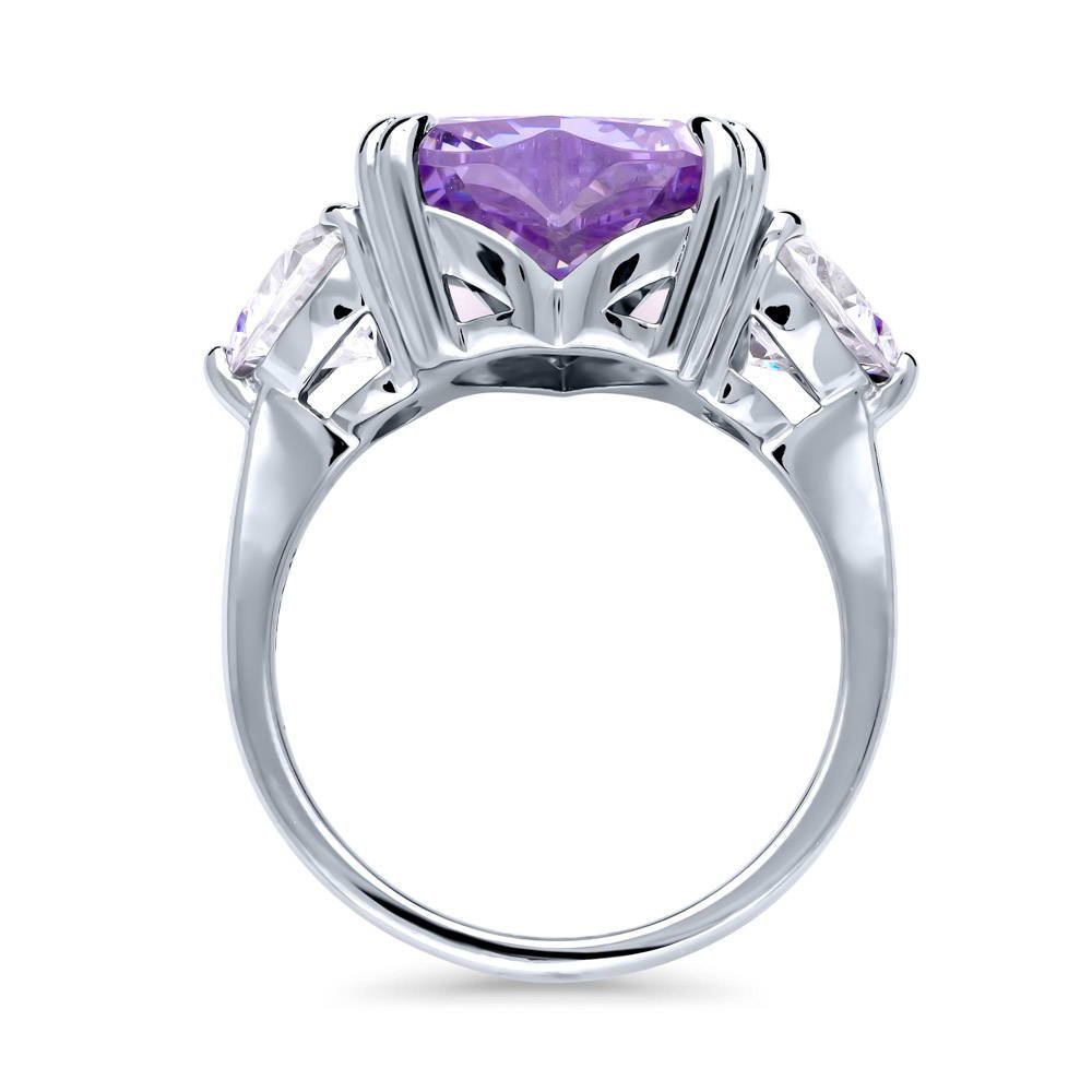 Alternate view of 3-Stone Heart Purple CZ Statement Ring in Sterling Silver, 7 of 8