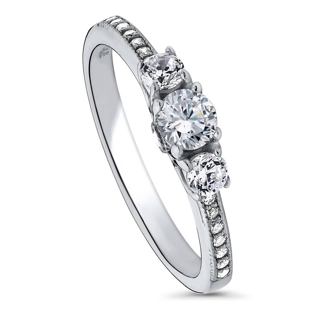 Front view of 3-Stone Round CZ Ring in Sterling Silver