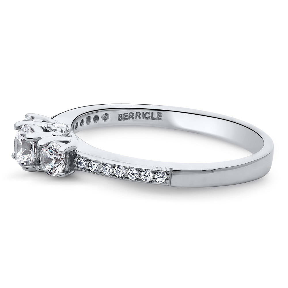 Angle view of 3-Stone Round CZ Ring in Sterling Silver