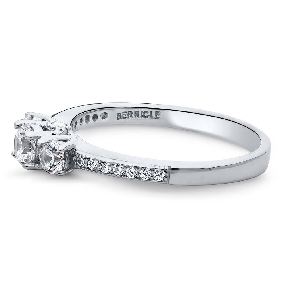Angle view of 3-Stone Round CZ Ring in Sterling Silver, 5 of 7