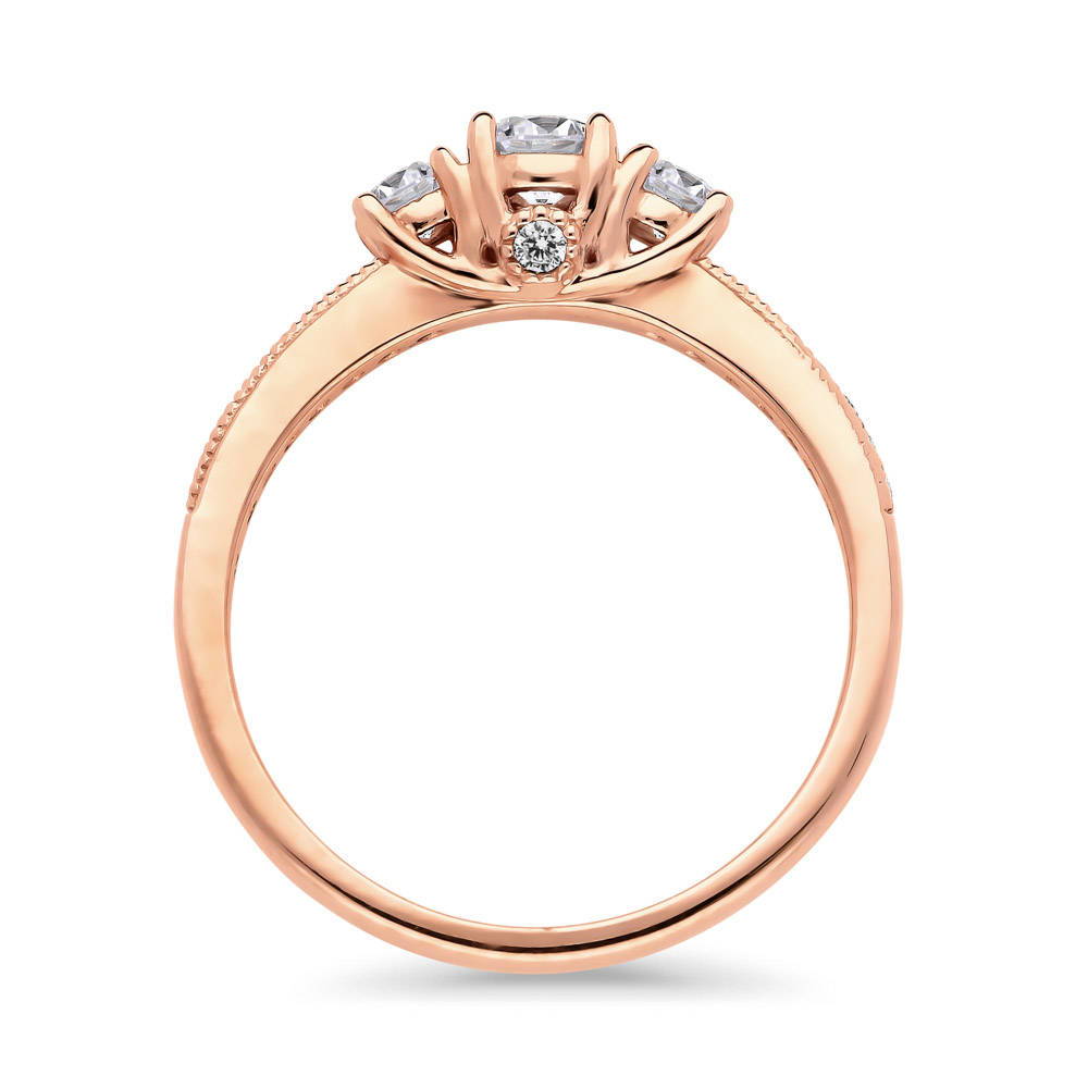 Alternate view of 3-Stone Round CZ Ring in Rose Gold Plated Sterling Silver