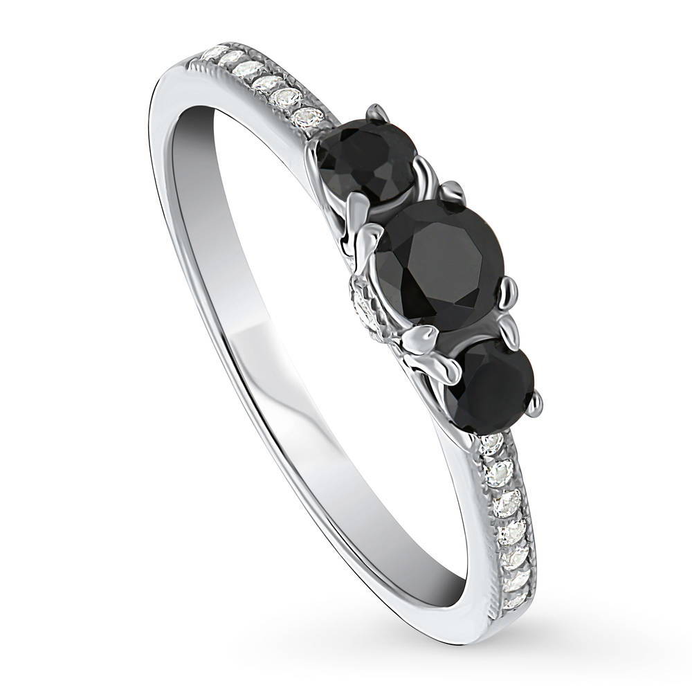 Front view of 3-Stone Round CZ Ring in Sterling Silver