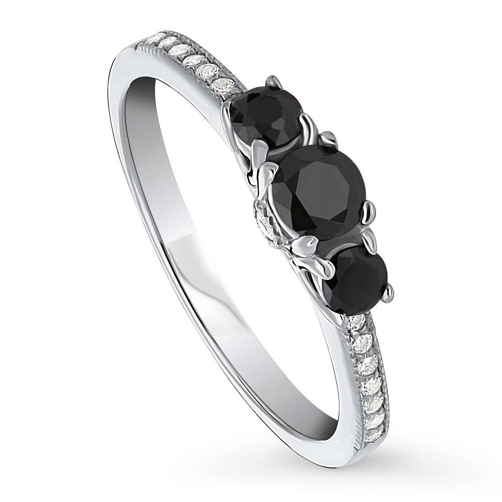 Front view of 3-Stone Round CZ Ring in Sterling Silver, 4 of 11