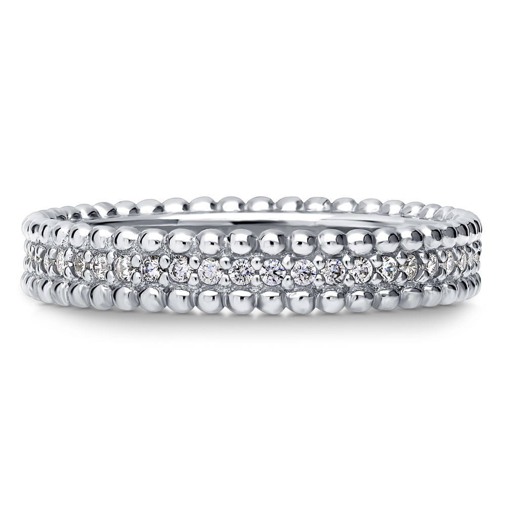 Bead Pave Set CZ Eternity Ring in Sterling Silver