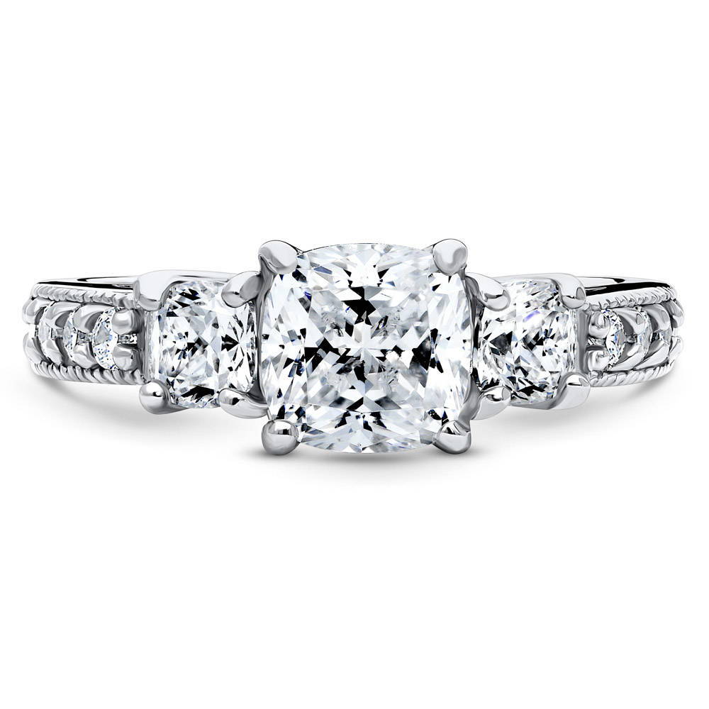 3-Stone Cushion CZ Ring in Sterling Silver