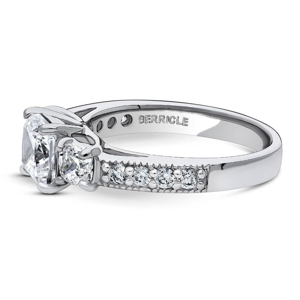 3-Stone 1.5ct Cushion CZ Ring in Sterling Silver