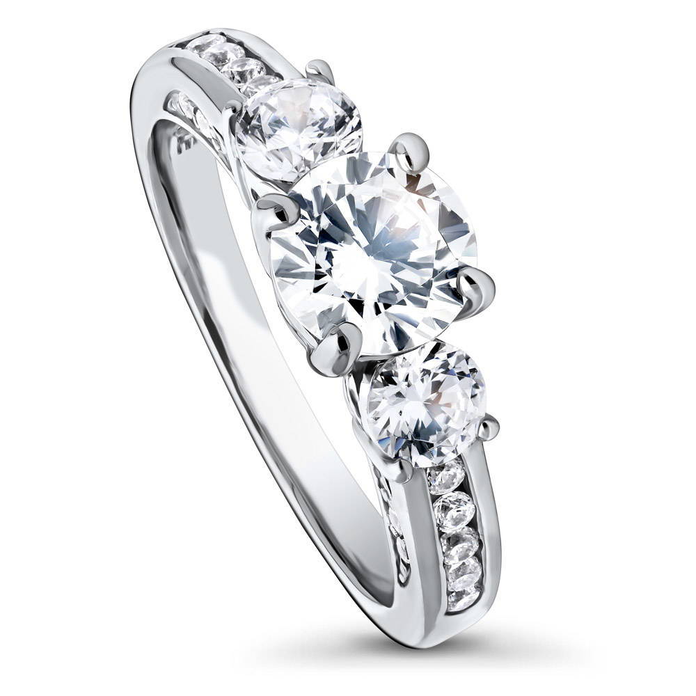 Front view of 3-Stone Round CZ Ring in Sterling Silver, 3 of 12