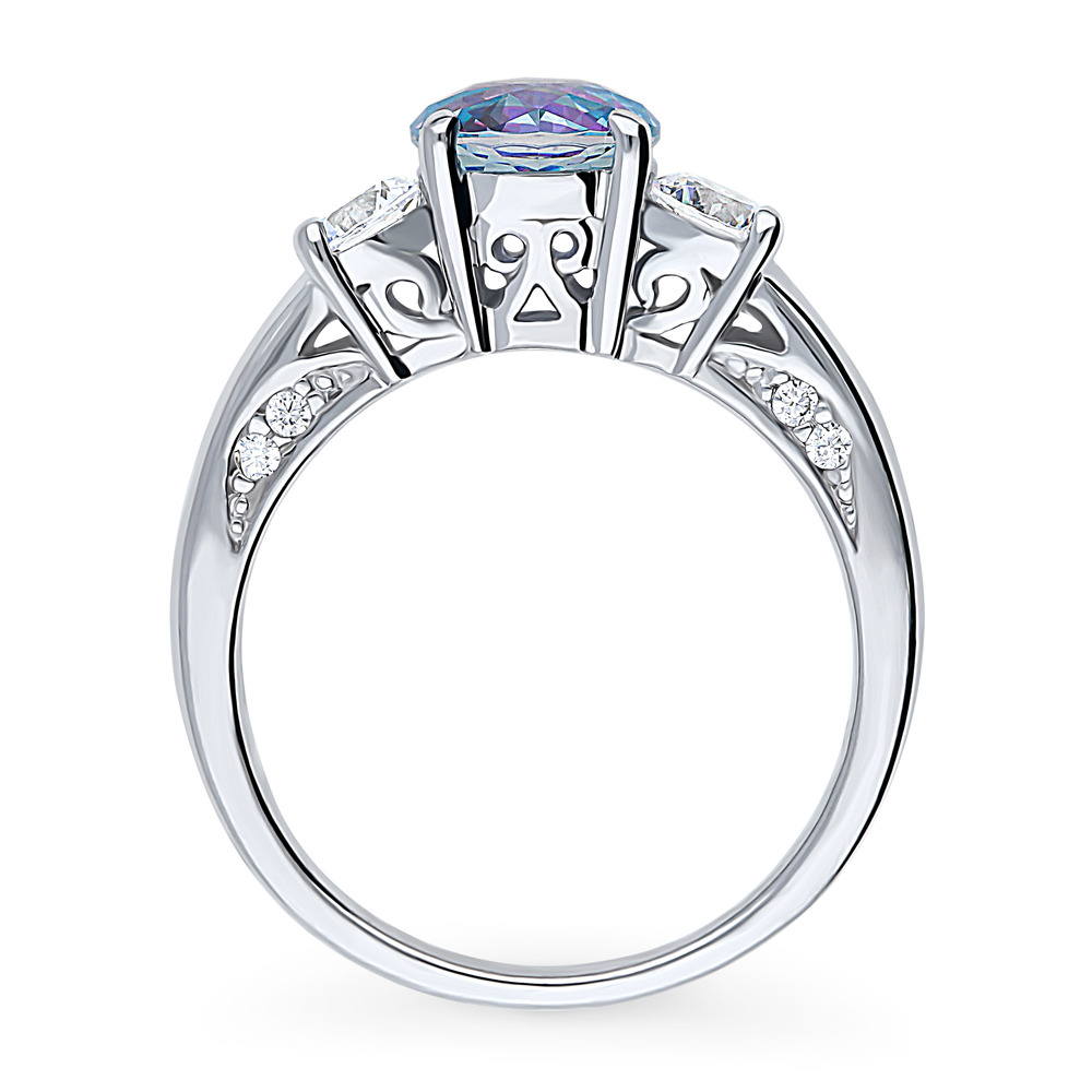 Alternate view of 3-Stone Kaleidoscope Purple Aqua Round CZ Ring in Sterling Silver