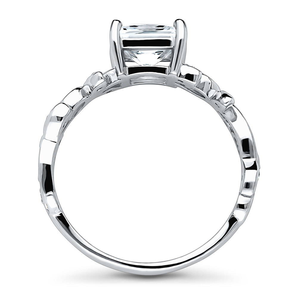 Alternate view of Solitaire Leaf 1.2ct Princess CZ Ring in Sterling Silver