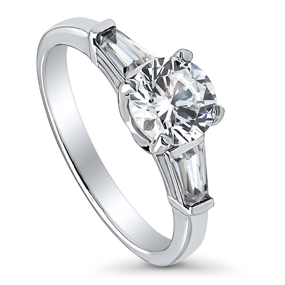 Front view of Solitaire 1ct Round CZ Ring in Sterling Silver