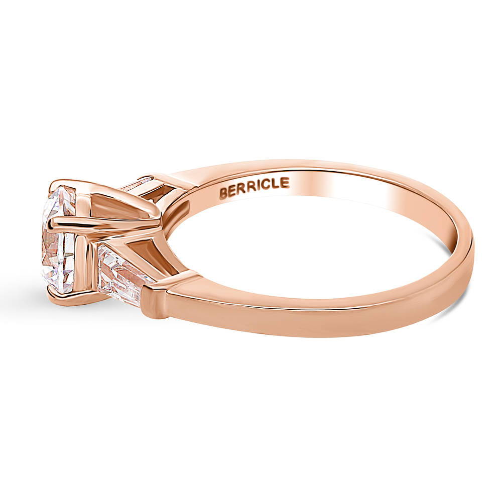 Angle view of Solitaire 1ct Round CZ Ring in Rose Gold Plated Sterling Silver