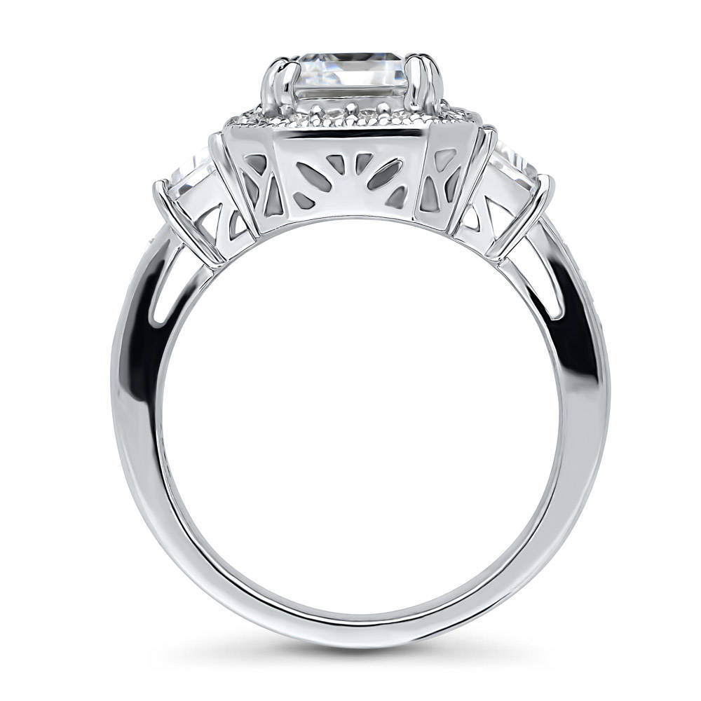 Halo Emerald Cut CZ Statement Ring in Sterling Silver