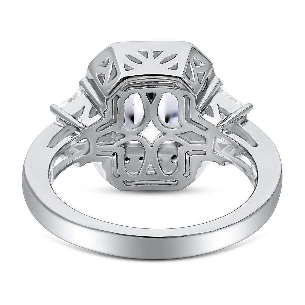 Halo Emerald Cut CZ Statement Ring in Sterling Silver
