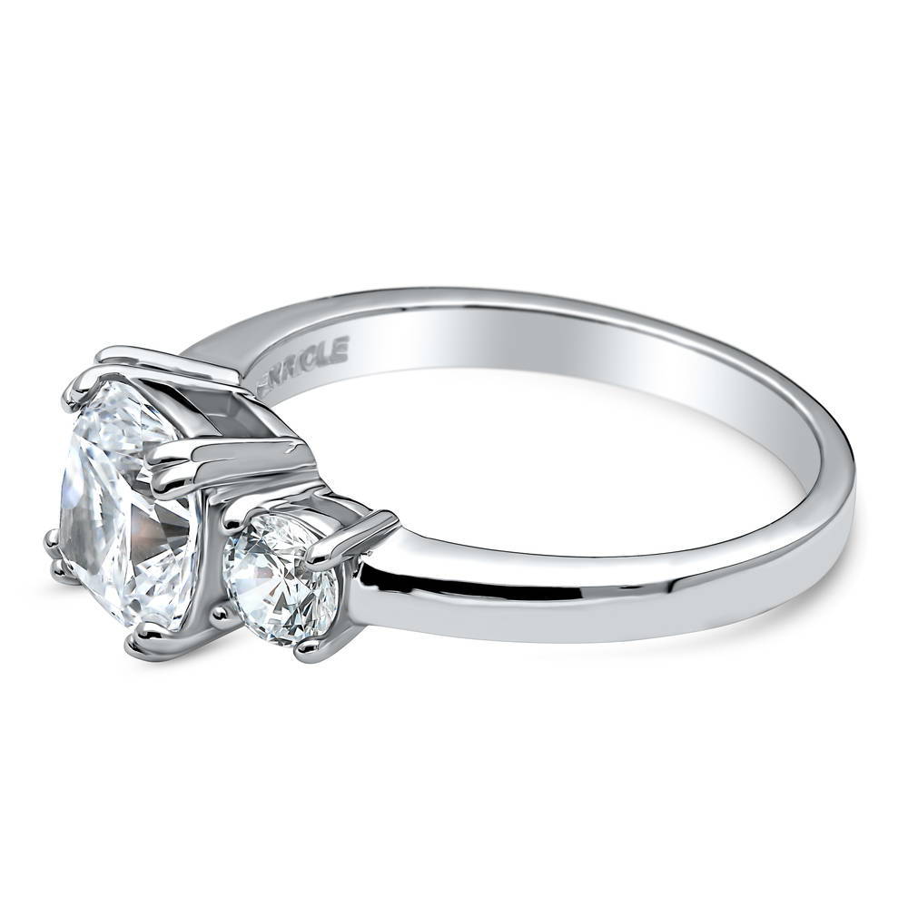 3-Stone 2ct Cushion CZ Ring in Sterling Silver